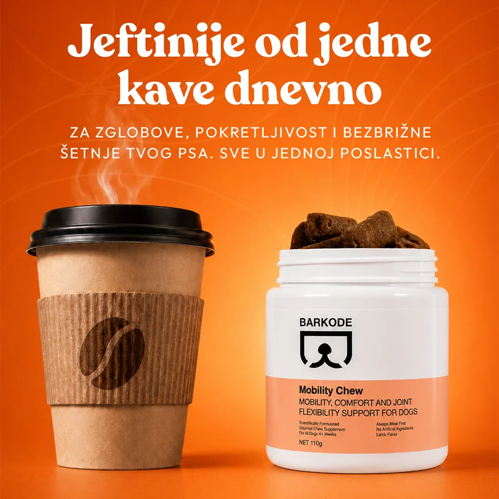 Posuda Mobility Chew pokraj šalice kave